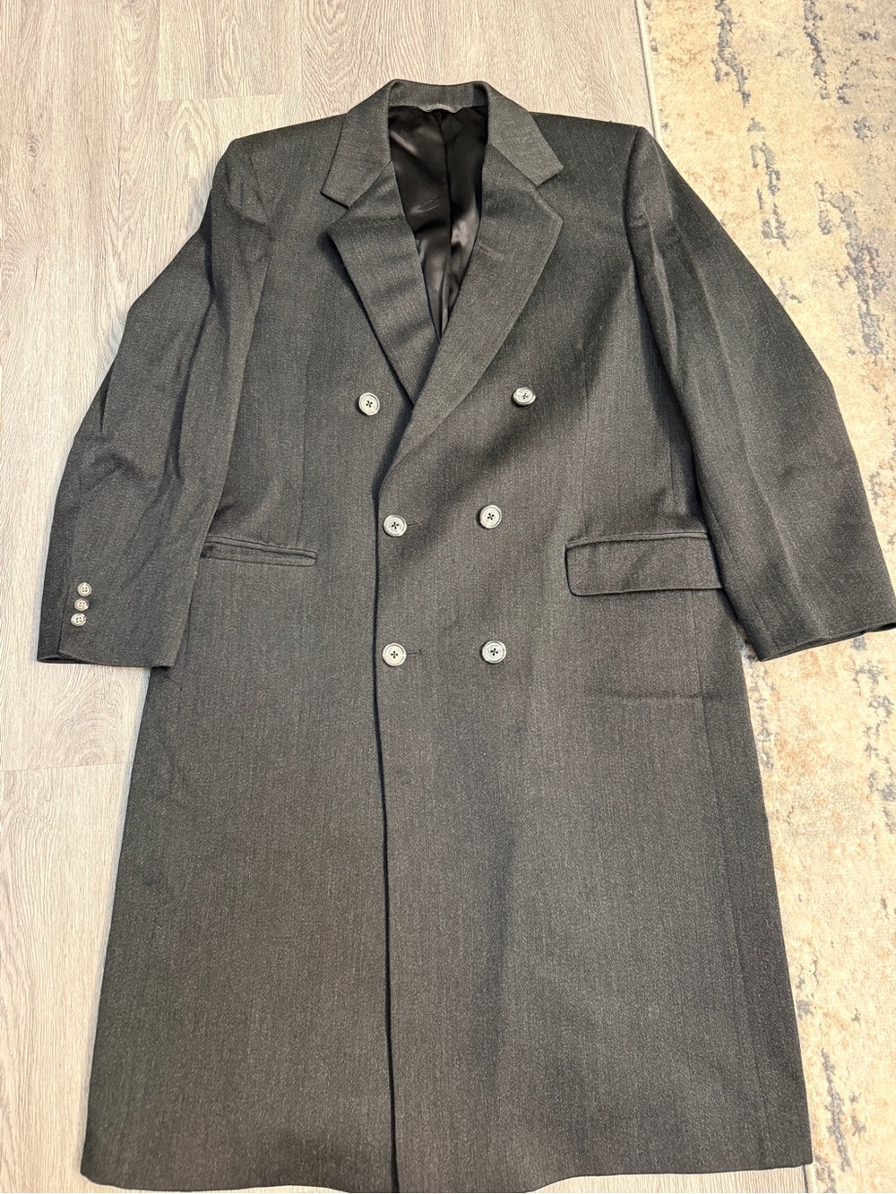 Vintage 1989 The Coach House Harve Bernard Men 100% Wool Trenchcoat Black Sz 44R